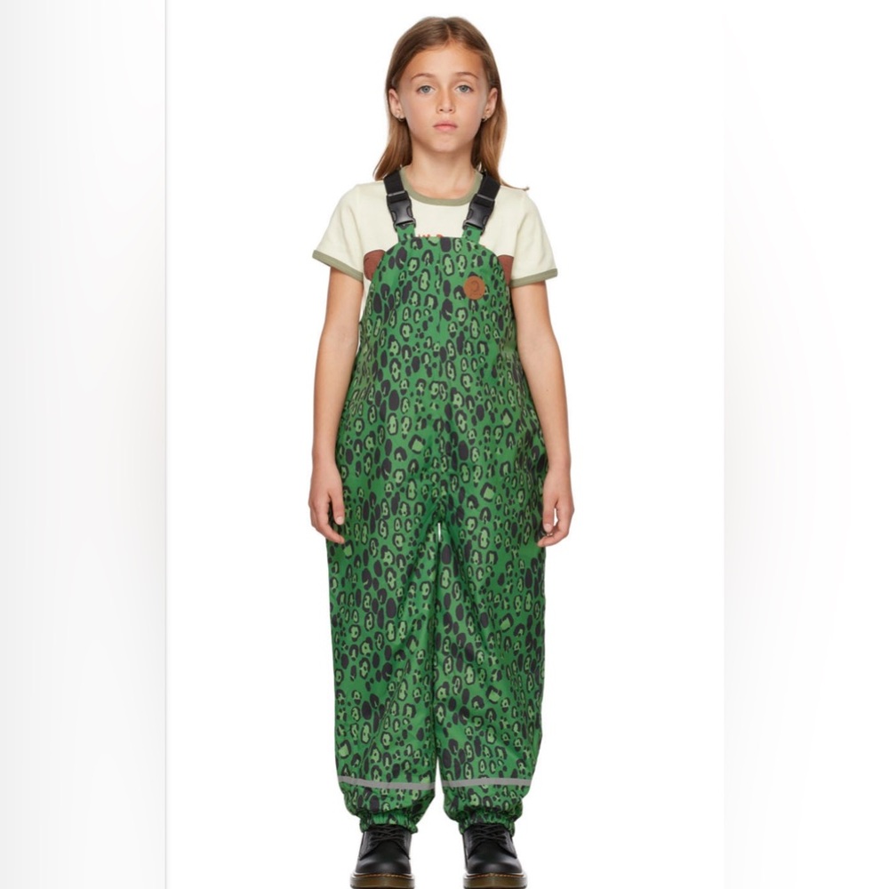 Mini Rodini Kids Green Leopard Edelweiss Rain Overalls